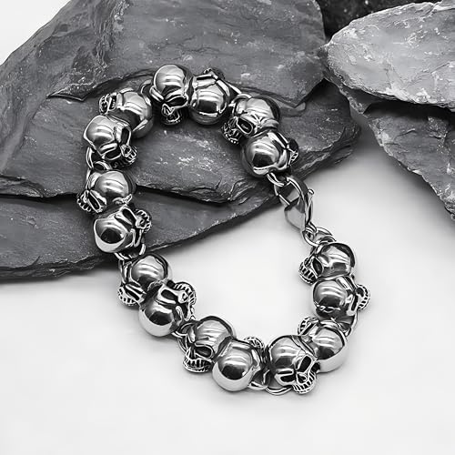 jonline24h Mens Stainless Steel Punk Rock Bracelet Bangle, Biker Gothic Skull, Silver 8.5 Inch2