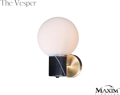 Miniatura 2 de Maxim 26030SWSBRBK Vesper - Aplique de pared de cristal blanco satinado moderno y escandinavo de mediados de siglo, 1 luz de 60 vatios, 12 pulgadas