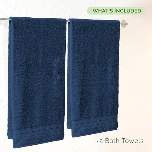 Image of Elegant Comfort Three Line Popcorn Towel Set for Bathroom 27 x 54 inches, Premium Hotel Quality 2-Pack Bath Towels, 100% Turkish Cotton, Soft and Durable, Quick Dry and Highly Absorbent, Navy Blue