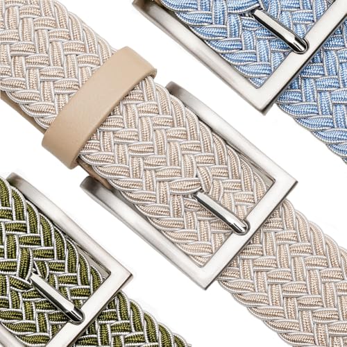 Image of Men's Stretch Braided Elastic Woven Canvas Golf Belt, multicolor,1 3 /8 inch