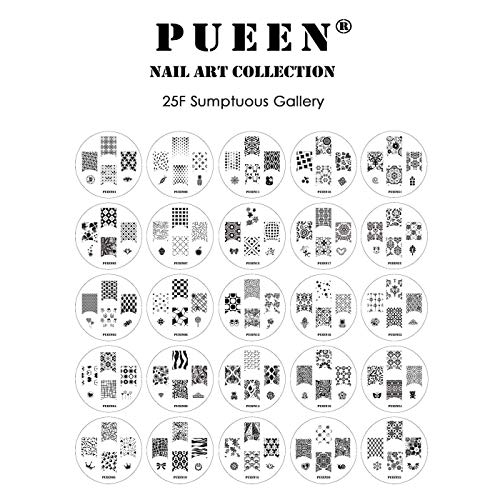 PUEEN Nail Art Stamp Collection Set 25F - NEW Unique Set of 25 Nailart Polish Stamping Manicure Image Plates Accessories Kit (Totaling 150 Images) - New Batch with Display & Storage Case-BH000019 image 4