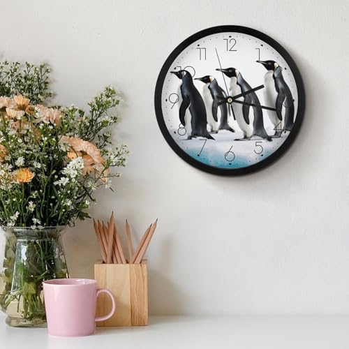 Horloge murale numérique pingouins ronde silencieuse à piles
