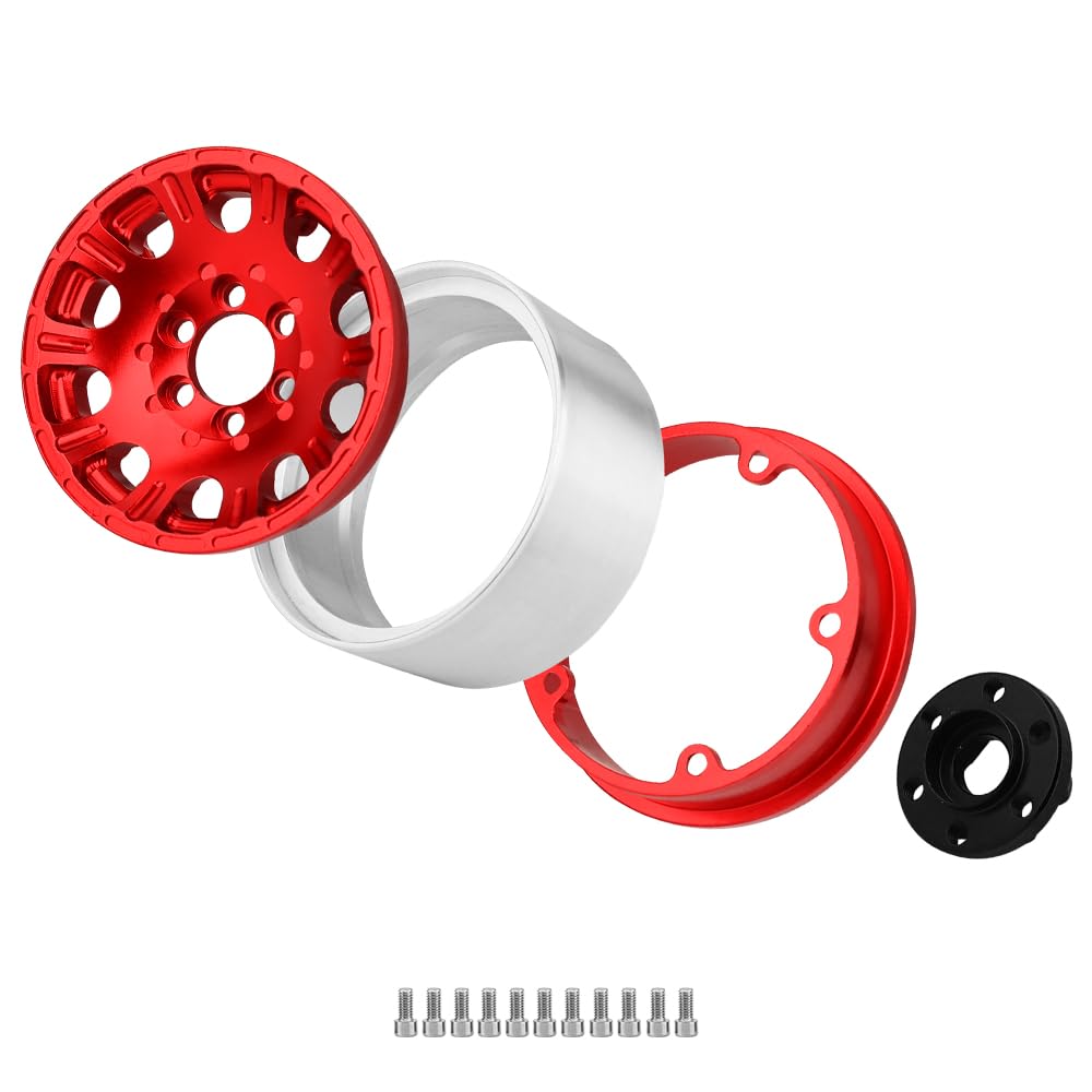 4 ruedas cóncavas de aluminio de 1.9 pulgadas para 1/10 RC Crawler SCX10 I II III Deadbolt 90046 AXI03007 TRX4 TRX6 Redcat GEN7 GEN8 RC4WD D90 actualizaciones (rojo)