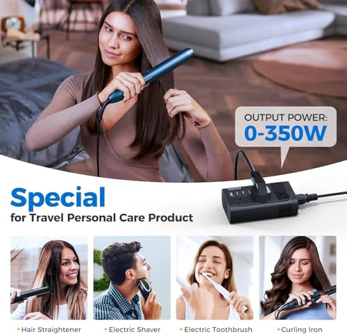 Image of DOACE Voltage Converter US to Europe, 350W Converter for European Travel for Curling Iron and Hair Straighteners, 220V to 110V Converter Plug Adapter with 2 USB A & 2 USB C Ports