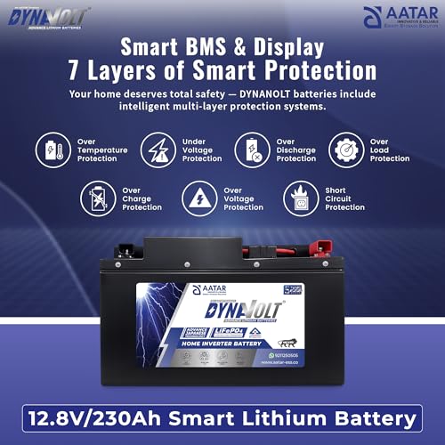 Image of DYNAVOLT 12.8V 230Ah LiFePO4 Lithium Inverter Battery, 7+ Hours Backup, Fast Charging, Zero Maintenance, 5 Years Warranty