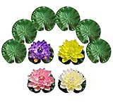 PIXHOTUL 10 Pcs Artificial Floating Pond Decoration Water Floating Lotus Flowers and Lotus Leaves for Pond Decor (7