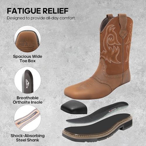 NORTIV 8 Steel Toe Cowboy Boots for Men Western Square Toe Leather Work Boots with Hazard Protection,for Construction Farming Bronco Trailblazer3