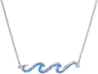 Wave Necklace 925 Sterling Silver Blue Opal Ocean Wave Pendant Necklace ...