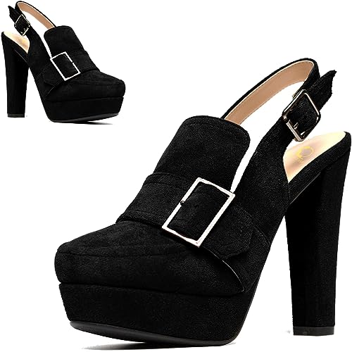 Image of SHODENSE Women Vintage Platform Chunky High Heels Pumps Shoes Round Closed Toe Platform Loafers Ankle Strap Block Heel Slingback Summer Sandals Backless Buckle Loafer Ladies Chic Sexy Party 4-11 M US