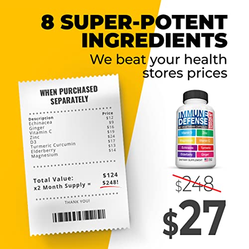 Best Immune Support- Elderberry, Vitamin C, Zinc 50Mg, Vit D 5000 Iu, Magnesium, Echinacea, Turmeric, Curcumin & Ginger, Multivitamin For Men, Women & Kids- 8In1 Formula, 2022 Release- 60 Veg Caps… #TOP3
