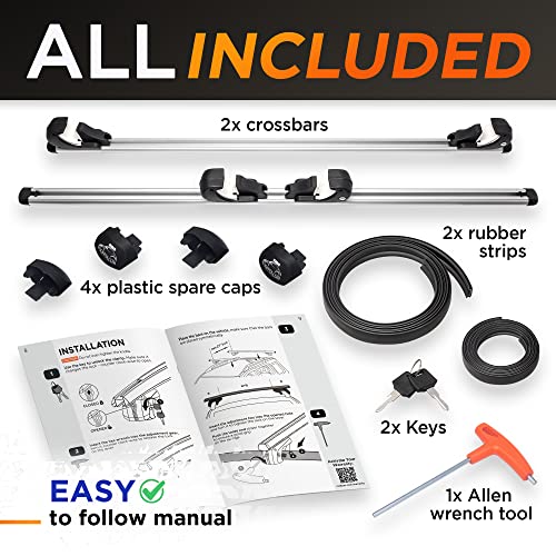 Roofpax 52" Roof Rack Cross Bars 2–Set Locking Cross Rails Adjustable Aluminum Anti-Rust Up To 150Lb Luggage Rooftop Carrier Rack Kayak/Surfboard/Paddle Board. Universal Fit For Cars With Side Rails #TOP5