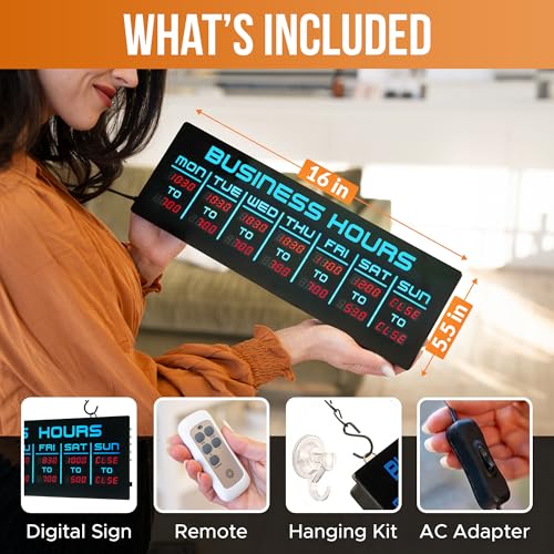 Image of Digital Business Hours Sign by ELEMENT LUX - Electronic Programmable Hours of Operation Signs for Business with Ultra Bright LEDs for Glass Door - Remote and Hanging Kit - 16in x 5.5in, Blue