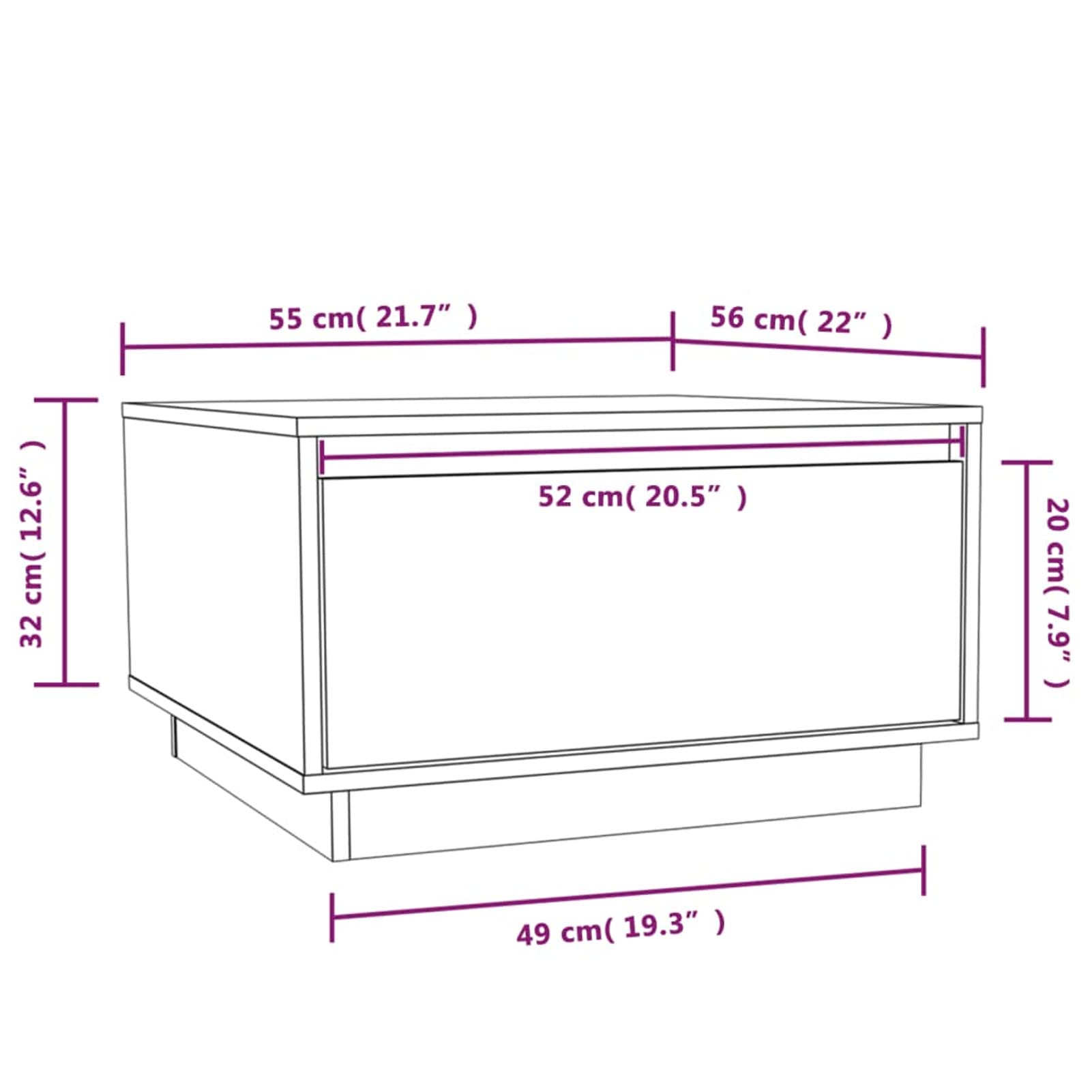 Homgoday Tavolino da caffè bianco 55 x 56 x 32 cm, in legno di pino massiccio, tavolino da tè per soggiorno, sala d'accoglienza degli ospiti, camera da letto e mobili da ufficio