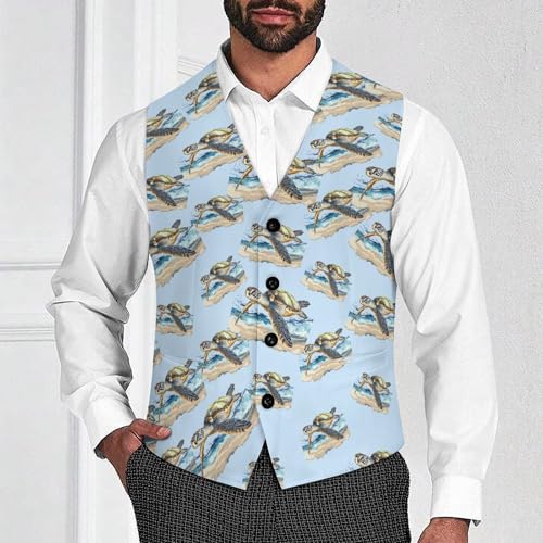 Sea Turtles Suit Vest for Men Slim Fit Tuxedo Waistcoat Button Down V Neck Business Dress Coat4