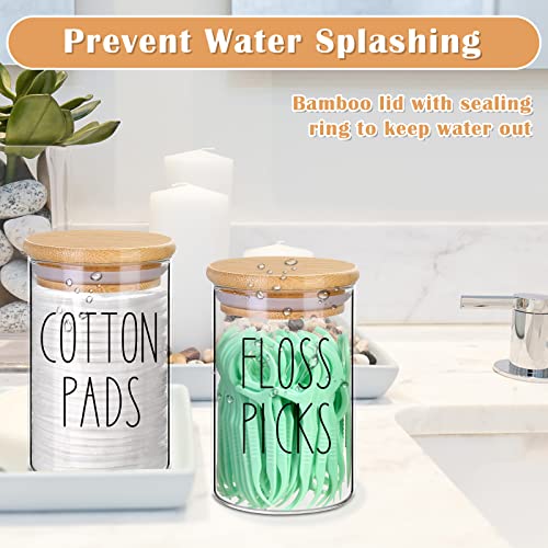 4 Pack Qtip Holder With Lid Set, 10Oz Clear Glass Canister Apothecary Jars Bathroom Organizers And Storage Accessories Vanity Essential Containers For Cotton Swab, Cotton Ball, Cotton Pads, Floss Pick #TOP3