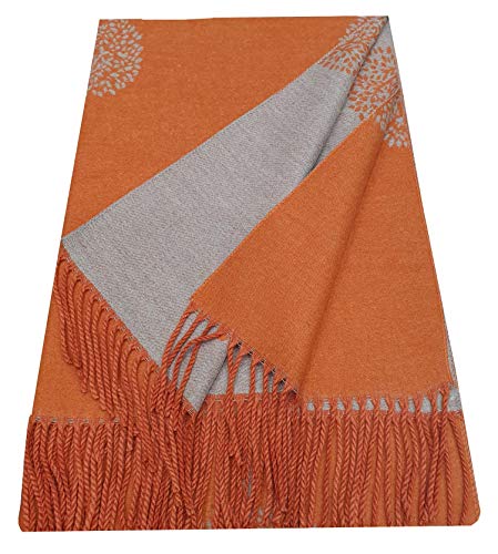 Couverture réversible orange X-Large motif mûrier en maille épaisse World of Shawls
