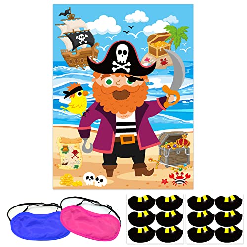 Omlisca Pirate Party Game Stickers Pin The Teeth On The Poster with 36 Pieces Gold Teeth Stickers and 2 Pieces Blindfold for Pirate Birthday Party Favors Supplies