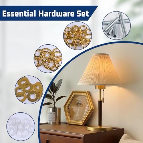 Image of Lamp Repair Hardware Kit-5 Size Thread Lamp Pipe Nipples,20 Lock Nuts,3 Type of Washers,Total 60 Pieces Lamp Repair Hardware Assortment Pack,Perfect for Assembly Lamp and Lamp DIY (Gold)