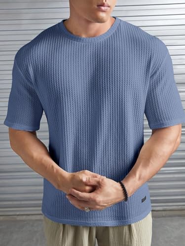 Image of Imsa Moda Mens Solid Dotted Unique Design Oversized Tshirt for Men - Round Neck Loose Fit Drop Shoulder Mens T-Shirt