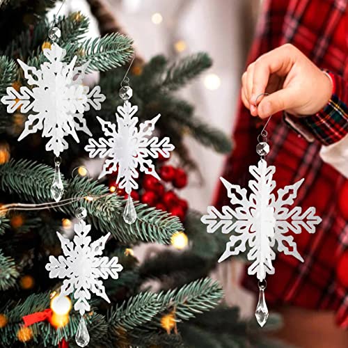 White Christmas Snowflake Ornaments - 8Pcs Plastic 3D Glitter White Snowflake Ornaments With Crystal Pendant And Hook For Christmas Tree Decorations Winter Wonderland Frozen Birthday Party Supplies #TOP2
