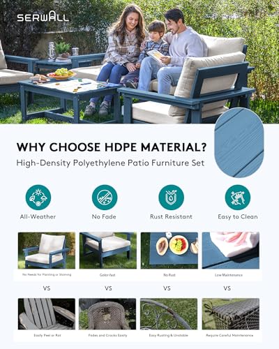 Image of SERWALL HDPE Outdoor Patio Furniture Set | with Coffee Table & Side Table
