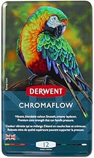 Derwent Chromaflow Pencils, Set of 12 in Tin, 3.5mm Round Core, Premium Core Strength, Blendable with Smooth Texture, Ideal for Drawing, Colouring & Layering, Professional Quality, 2305856