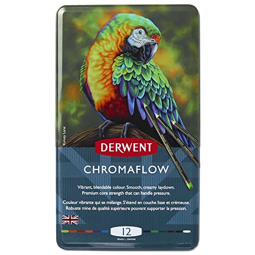 Derwent Chromaflow Colored Pencils Tin, Set Of 12, Great For Holiday Gifts, 4Mm Wide Core, Multicolor, Smooth Texture, Art Supplies For Drawing, Blending, Sketching, Professional Quality (2305856) #TOP19
