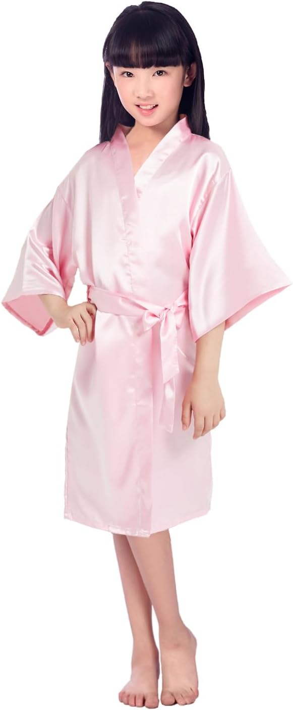 EQIQU Kids Girl's Silky Satin Kimono Robe for Spa Wedding Birthday Party Child Children's Gifts