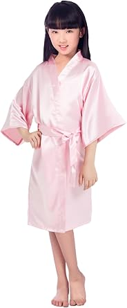 Kids Girls Silky Satin Kimono Robe for Spa Wedding Birthday Party Child Childrens Gifts