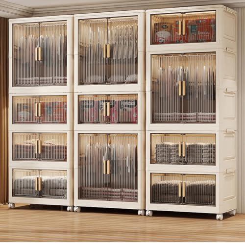 Image of Mevigo 3- Door Plastic Wardrobe for Kids| Almirah and Wardrobe for Baby Clothes| Modular Storage Cabinet with Wheel Organizer for Cupboard Rack for Clothes /Shoes /Books /Toy -White-Y721