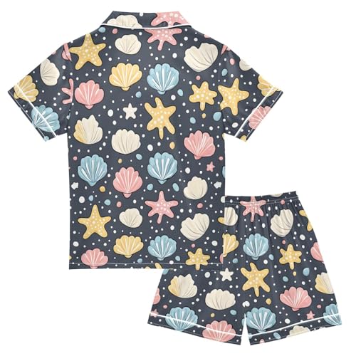 Cute Seashell Starfish Colorful Pajamas Set Summer Button Down Sleepwear Pjs Sets Comfy Loungewear2