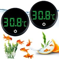 2 Stück Mini Aquarium Thermometer Digital, Kabelloses Kleben-On Aquarienthermometer Digital mit LED-Anzeige, Touch Screen, 0-60°C Hochpräzisions-Temperatursensor für Süßwasse-Meeresaquarien