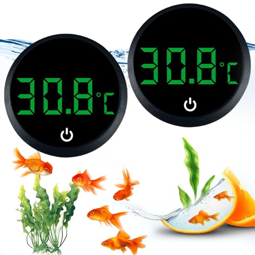 2 Stück Mini Aquarium Thermometer Digital, Kabelloses Kleben-On Aquarienthermometer Digital mit LED-Anzeige, Touch Screen, 0-60°C Hochpräzisions-Temperatursensor für Süßwasse-Meeresaquarien