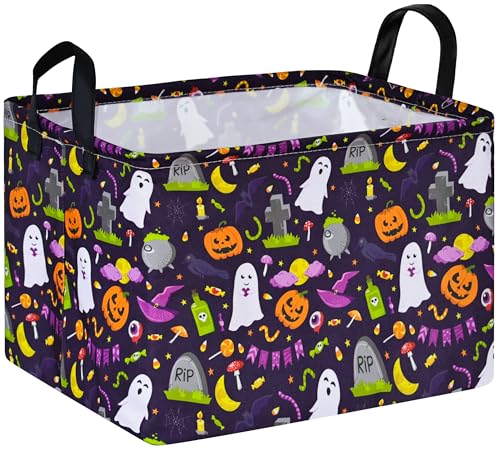 Image of Rec Halloween Ghost Storage Basket Box Hamper Collapsible Organizer Bin Gift Shelf Baskets for Home and Kitchen Storage