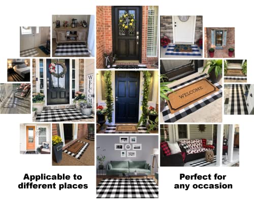 Frendy Buffalo Plaid Outdoor Rug, 27.5" X 43" (2.3' X 3.6') Hand-Woven Plaid Rug For Front Porch, Washable Layered Door Mat, Cotton Black And White Checkered Rug For Living Room/Entryway #TOP6