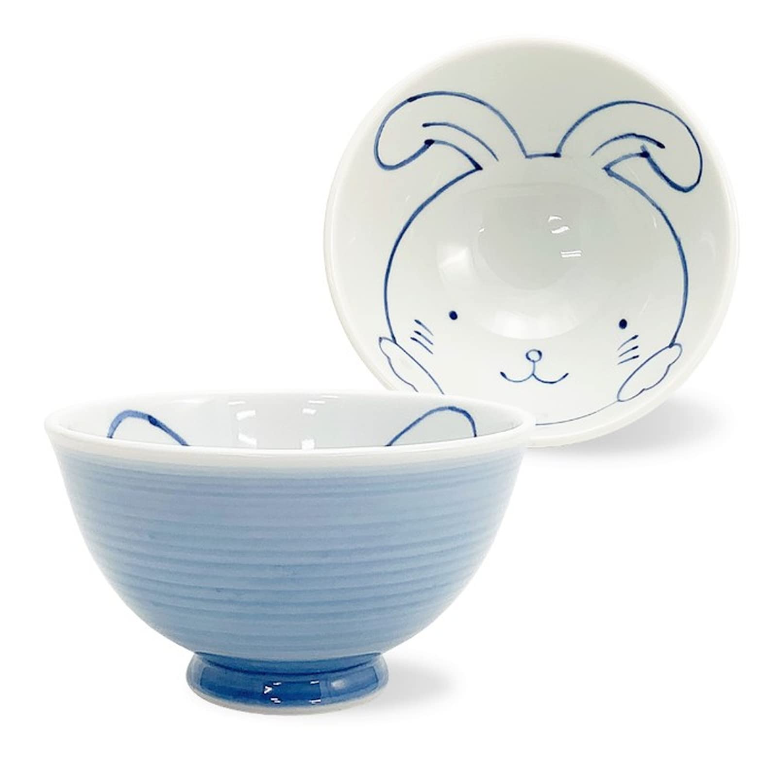 Saikaitoki (Saikaitoki) Arita-yaki Lightweight Tea Bowl, Rice Bowl, Inner Picture Rabbit, Blue, Small, for Children, Ceramic, Microwave and Dishwasher Safe, Made in Japan 43389 : Home & Kitchen