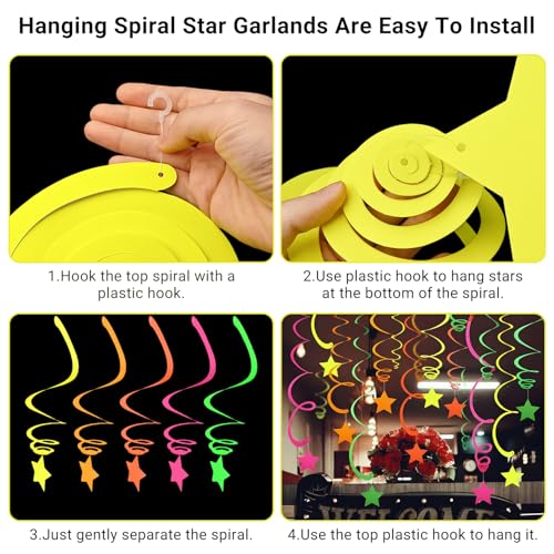 Miniatura 4 de 11 Guirnaldas De Neón Para Nochevieja, Guirnalda Para Fiestas Uv Glow, Guirnalda Decorativa Con Banderines De Neón Y Guirnalda De Papel De Estrellas Para Cumpleaños, Bodas Y Fiestas Glow