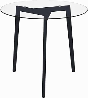 Gawany Tavolo da Pranzo Rotondo con Piano in Vetro Trasparente e Nero 80x72 cm,Tavolo da Cucina Rotondo in Vetro Trasparente,Tavolo Sala da Pranzo in Vetro Trasparente,Tavolo in Vetro,Tavolo Rotondo