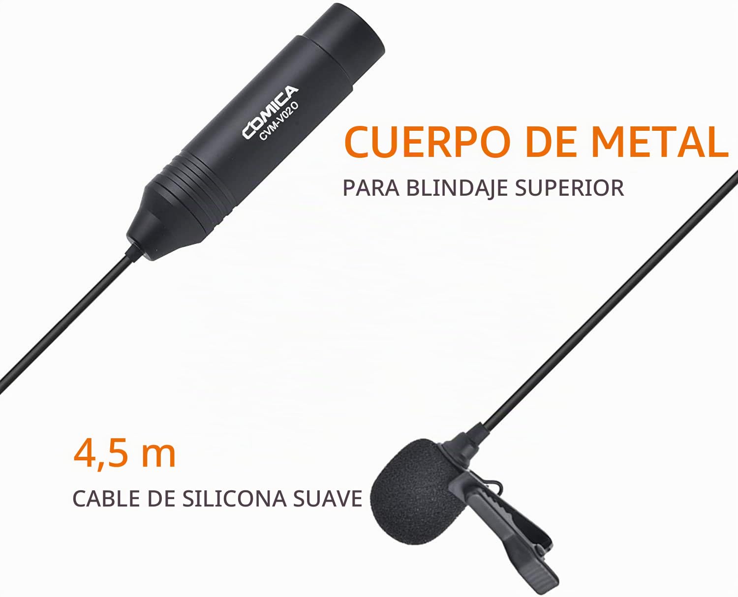 COMICA Micrófono XLR Omnidireccional Corbata con Alimentación Phantom,con Clip de Solapa y Cortavientos,para cámara Canon Sony Panasonic videocámaras Zoom H4n H5 H6 Tascam DR-40 DR-100(Paquete de 1)