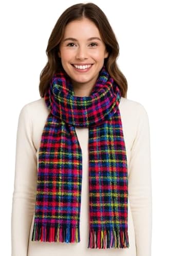 Bufanda Mujer Hombre Cuadros Vichy Multicolor – Fular Grande 200x64cm Suave Cálido Otoño Invierno Protección Contra el Frío (Amarillo y Rosa)