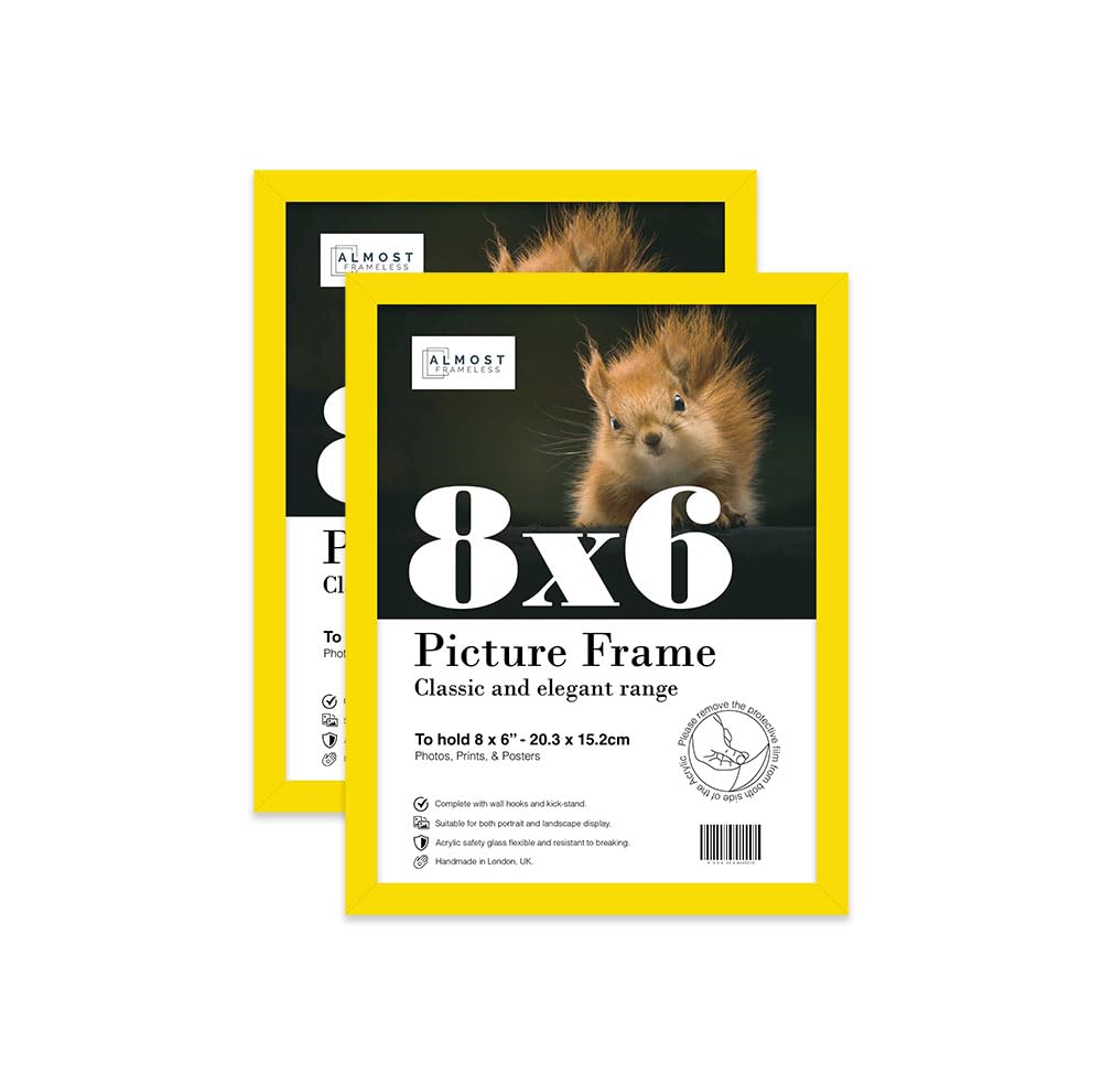 Almost Frameless 8x6 Yellow Picture Frame Set of 2, Display 8x6 Picture Gallery Wall, Poster, Photo, Artwork, or Print, Yellow โ image 1