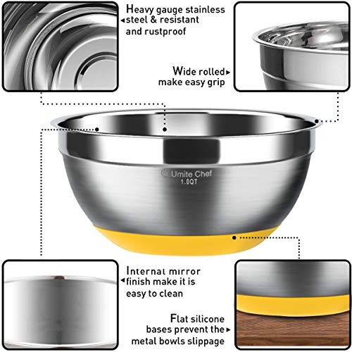 image for Stainless Steel Mixing Bowls Set of 6, Non Slip Colorful Silicone Bott