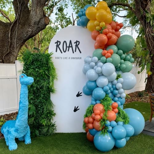 Image of Boho Rainbow Balloons Assorted Colors Dusty Orange Yellow Balloon | 12Inch Green Blue Retro Colorful Balloon for Safari Forest Dino One Birthday Party Thanksgiving Fall Autumn Baby Shower Decor