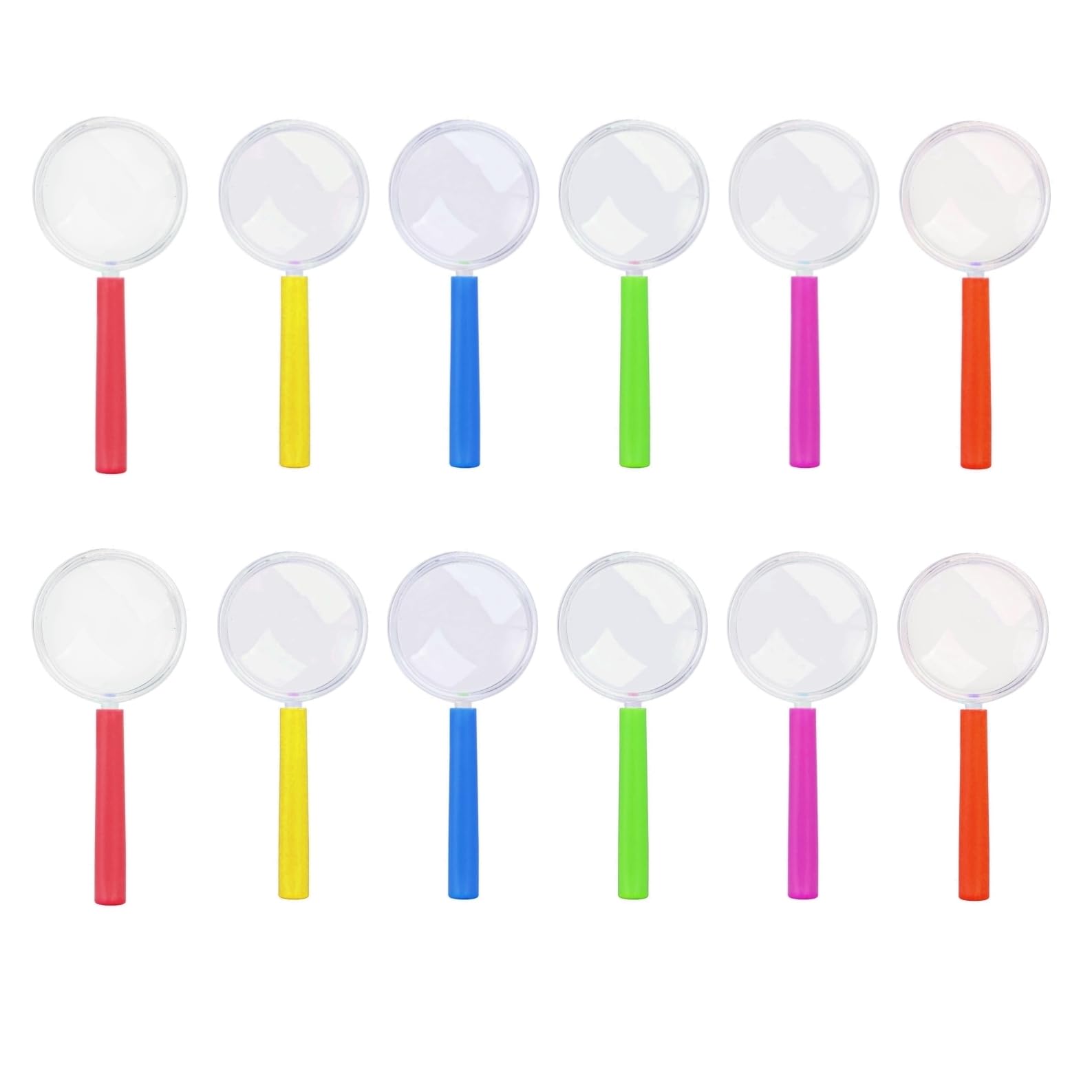JZK 12 X Colorful Mini Kids Magnifying Glasses, Plastic Portable Magnifying Glasses Toy with Colorful Handle for Children Party Favours Party Bag Filler for Science Class Outdoor Observation Tool