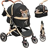 SICHERHEIT ZUERST- Die Räder des Hundewagens sind mit doppelten Stoßdämpfungsfedern ausgestattet, die für eine vollständige Stoßdämpfung und Stabilität sorgen können. Der Kinderwagen ist glatt und einfach zu bedienen. Die Fahrt ist stabil, stark und sicher.