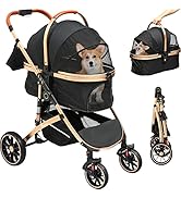 YITAHOME Hundewagen 3 in 1 Hundebuggy Bis 22kg, Transporttasche Klappbar Faltbar für Hunde, Haustiere Buggy, katzenwagen, Große Größe Hund Kinderwagen mit Netzfenstern Getränkehalter (Grau