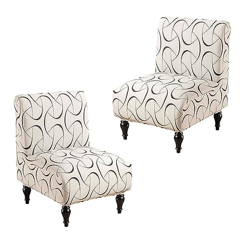 JHLD Stretch Armless Accent Chair Covers, Spandex Armless Accent Chair Slipcovers Printed Soft Armless Chair Slipcovers with Elastic Bottom Non Slip Armchair Covers for Living Room-O-2 Pcs