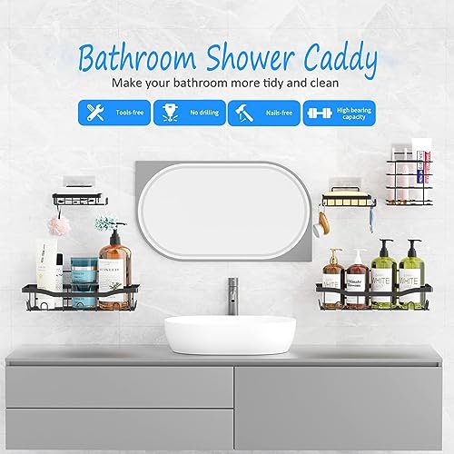 Shower Caddy 5 Packs,Showers Shelf,Bathroom Shelves,Bath Racks For Inside Wet Room,Shower Organizer,Bathhouses Shelves,Adhesive Showering Organizer For Home Decor Or Restrooms Storage,No Drilling - Image 2