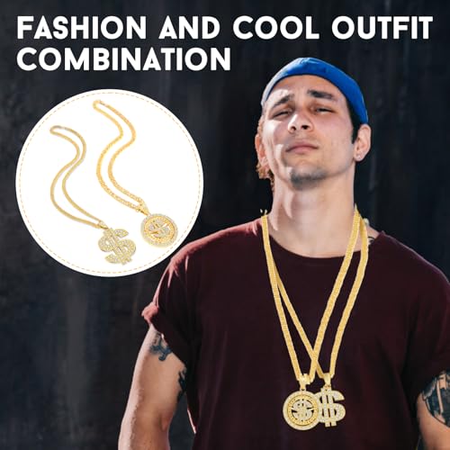 2PCS Money Chain Fake Gold Necklace: Big Money Dollar Sign Gold Chains Halloween Costume - Men Rapper Digger Hip Hop 70s 80s 90s Costume Accessories4