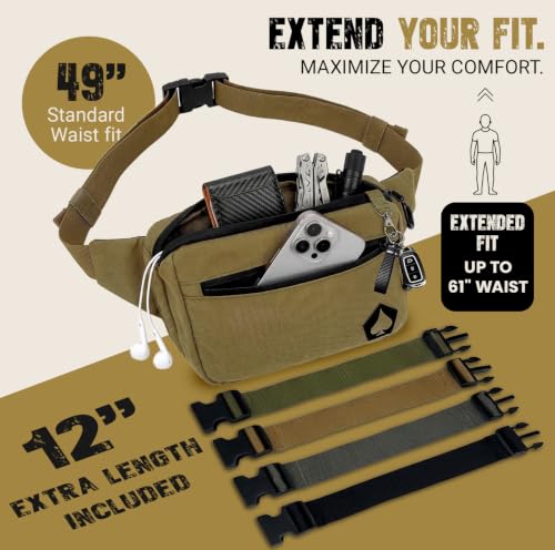 Image of HighSpeedDaddy Tactical Fanny Pack - Waterproof Fanny Belt Bag Pack with Adjustable Waist - 500D Nylon with Quick-Access Pockets - Everyday EDC Pouch for Men & Women - Coyote Brown